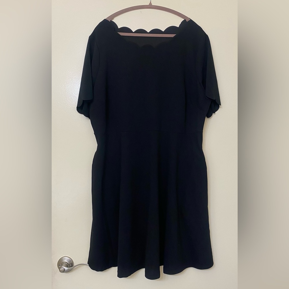 Black Scallop Neck A-Line Dress